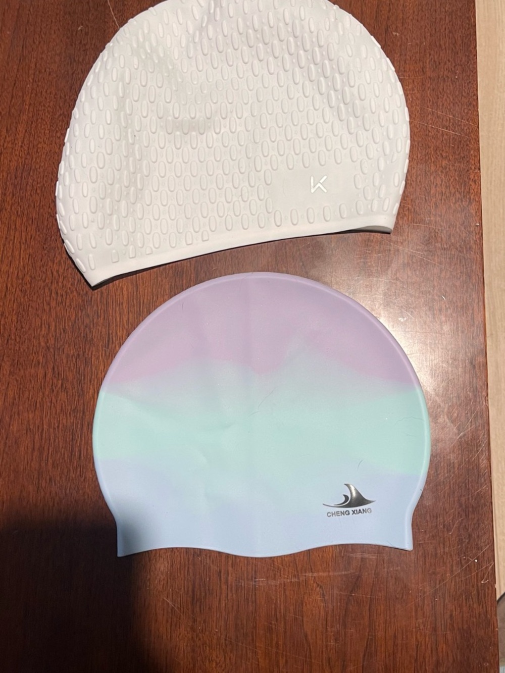 Women Silicone Swim Cap - Pastel Lavender & Mint
